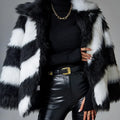 Women's contrast lapel faux fur coat with detachable collar in picture colour