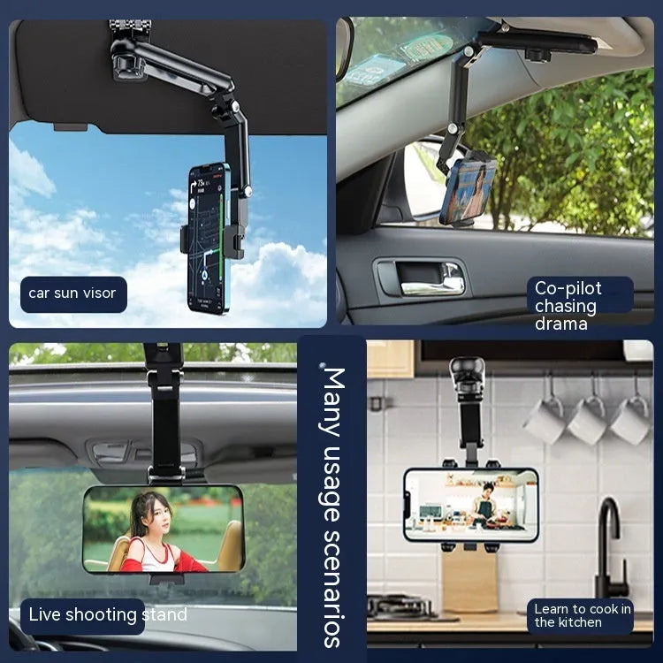 Grey and green car mobile phone holder with clip-grip mechanism for dashboard or windscreen mounting