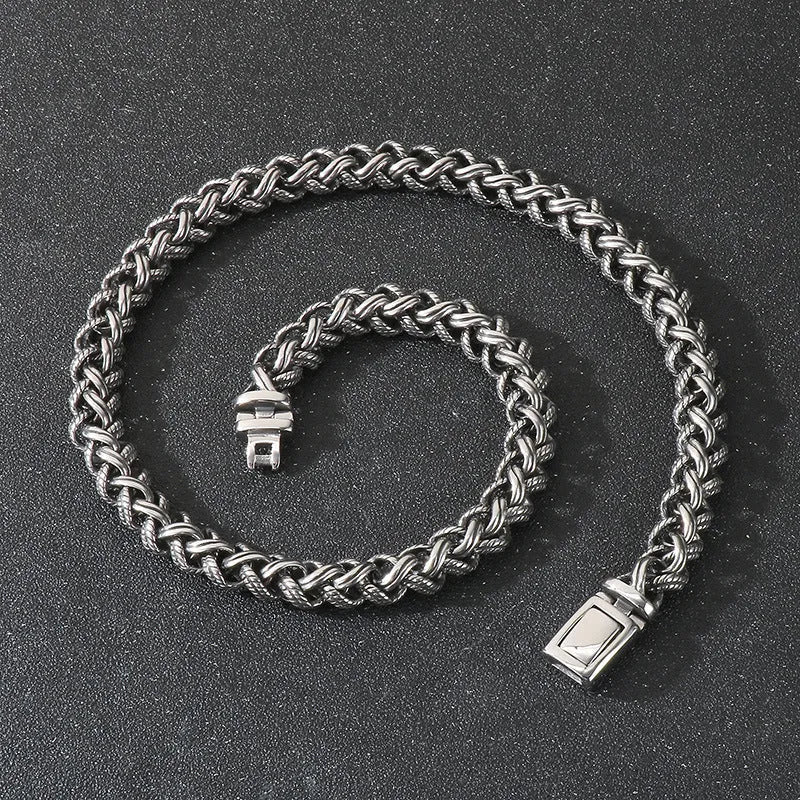 Men's antique silver titanium steel keel chain necklace with large hemp flower links.