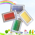 48 plastic microscope slides with biological specimens in red, green, yellow, and blue colour-coded boxes