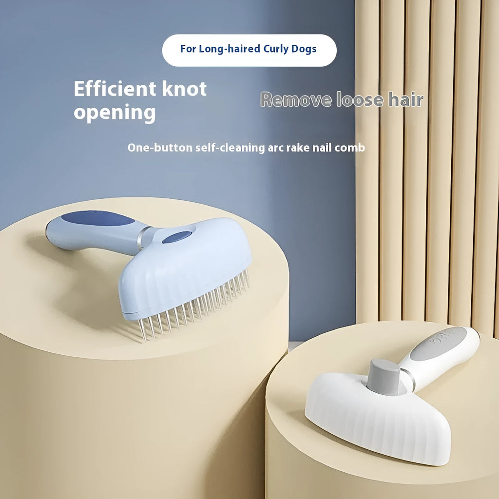 Stainless steel double row dog grooming comb for hair removal in azure light blue colour