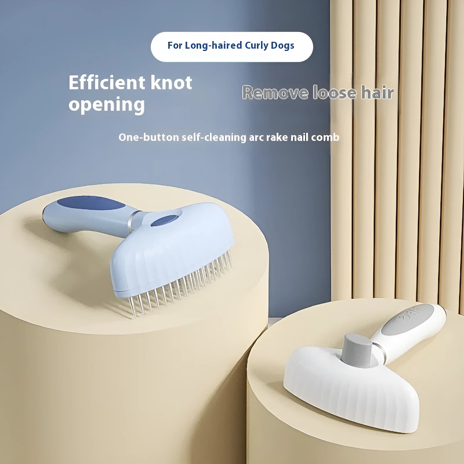 Stainless steel double row dog grooming comb for hair removal in azure light blue colour