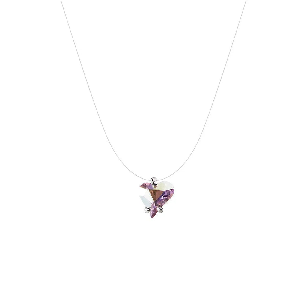 Heart-shaped copper stud earrings and necklace set in yellow or gradient pink purple electroplated finish