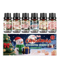 Christmas aromatherapy essential oil set with six 10ml bottles showing festive fragrance labels