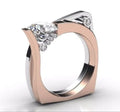 Women's rose gold geometric couple ring with zircon stone inlay on alloy band