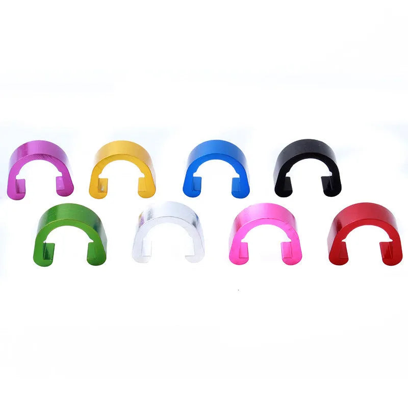 Aluminium alloy C-shaped buckle in multiple colours, shown next to a ruler indicating its 10.2mm by 13mm size.