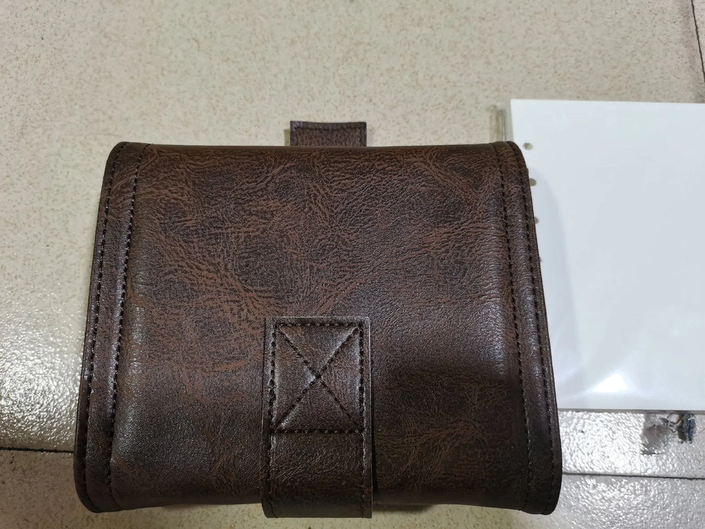 Brown retro leather buckle notebook with loose-leaf binding and A7 size dimensions