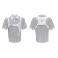 Men's black and white striped cotton shirt with double collar design and short sleeves