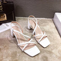 Women's apricot thick wedge heel sandals with a single wide forefoot strap and open back.