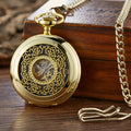 Retro hollow automatic pocket watch with large floral print dial on an alloy strap.