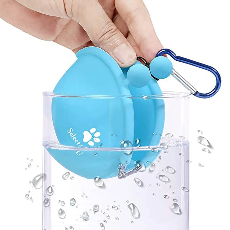 Silicone dog treat pouch with hook and loop closure in yellow, green, orange, blue, and pink for pet training