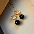 Tigereye stone geometry earrings with gold plating in brown and black French retro style