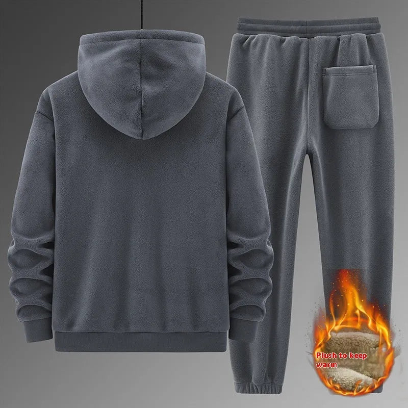 Grey cashmere hooded sweater and cotton pants sports suit set on a hanger