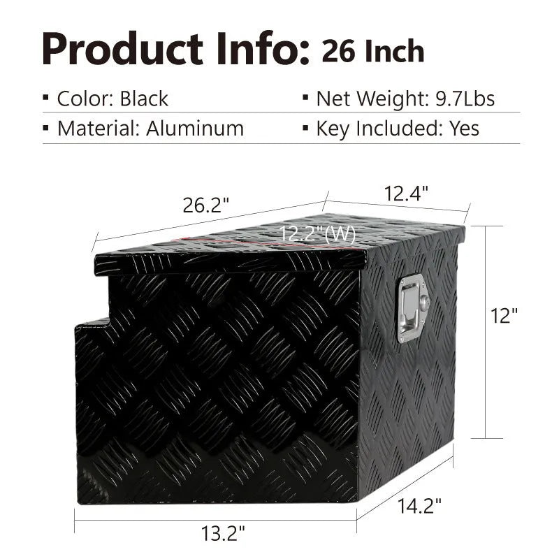 26-inch black aluminium alloy T-casting toolbox with protective case design