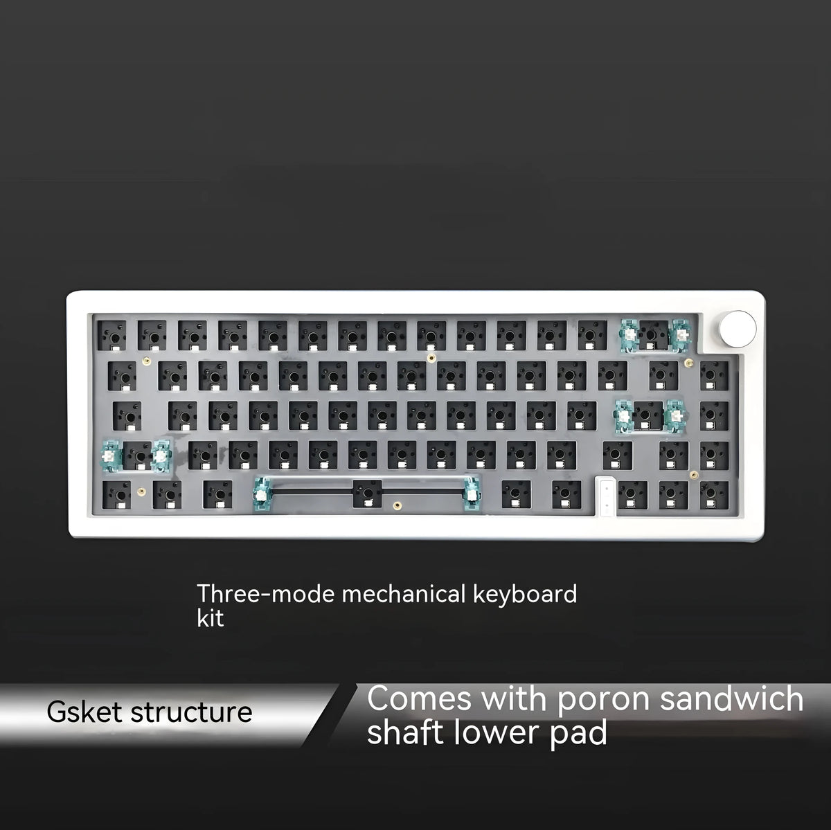 DIY hot-swappable RGB mechanical keyboard kit with control knob in seven colour options