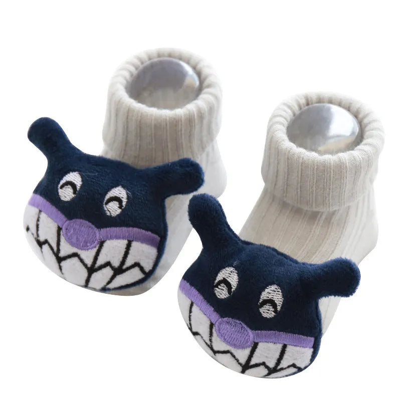 Cotton baby floor socks in animal and bow patterns for infants 0-3 years