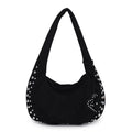Soft plush retro style strapless tote handbag for women shown in multiple colour options.