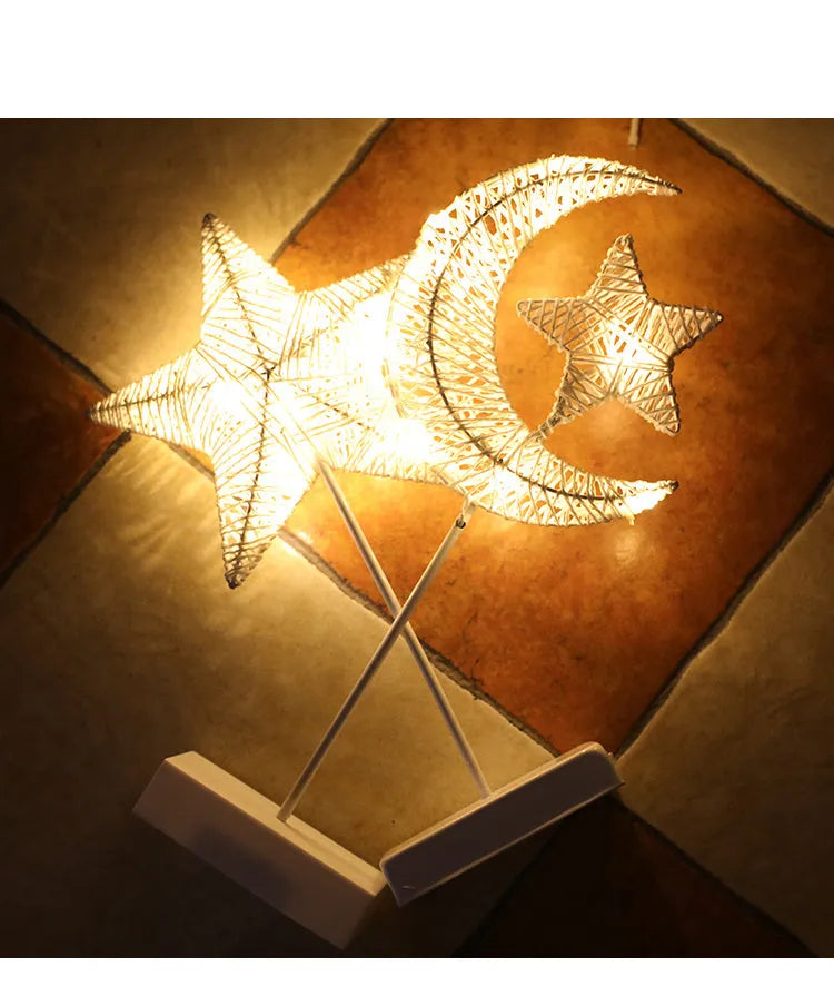 Rattan LED string lights with heart, star, and moon shapes for bedroom decoration