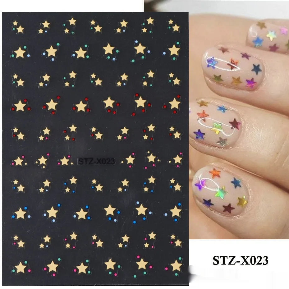Cartoon love pattern nail art sticker decals in black and silver colours on a plastic sheet.