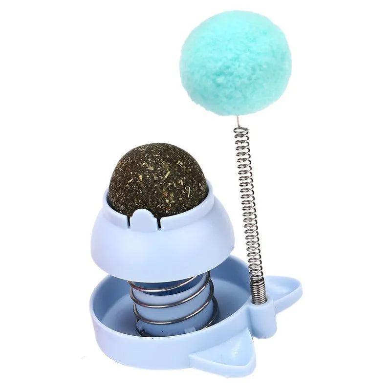 Lucky Cat design mint-flavoured ball cat toy on a stick for interactive play and teeth cleaning.