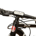 Black bicycle headlight with 350 lumen XPG-LED and rechargeable battery mounted on handlebars
