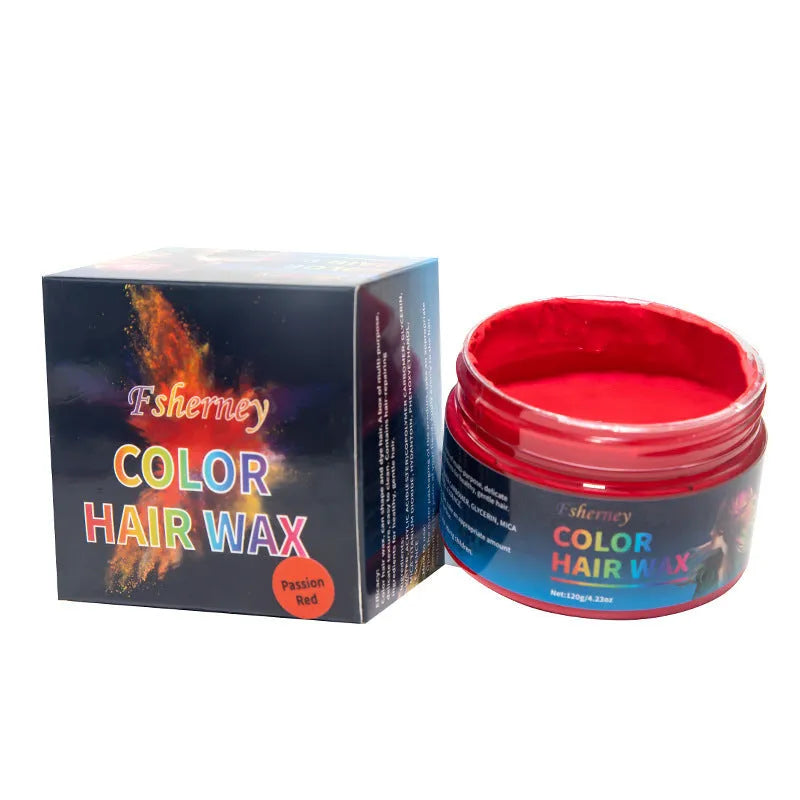 120g tub of hair styling clay mud in various colours including blue, red, and green for temporary hair dye