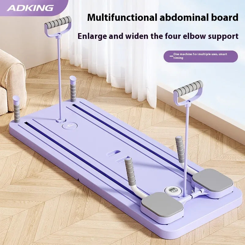 Standard purple PP plastic multi-functional fitness board with abdominal wheel, 106 cm long.