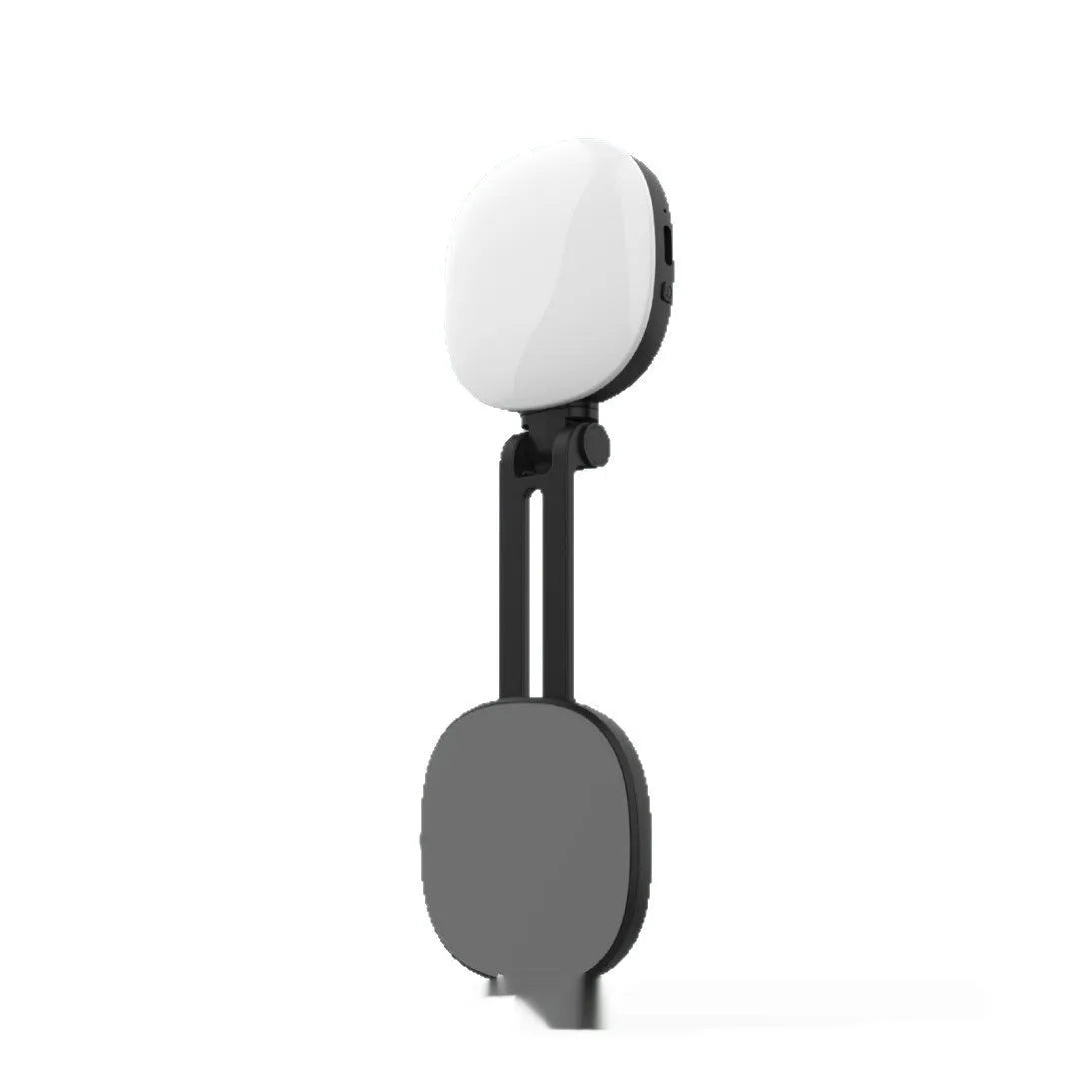 Black and white mini magnetic fill light for mobile phone with adjustable phone holder.