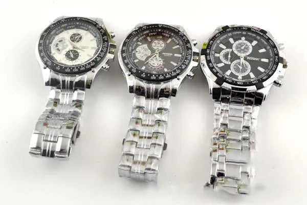 Men's quartz watch with luminous calendar, alloy strap, 40.5mm round dial, black or white colour