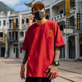Men's smiley face short sleeve cotton t-shirt in dark grey, black, red, white, blue, or pure black, Asian sizes M-3XL
