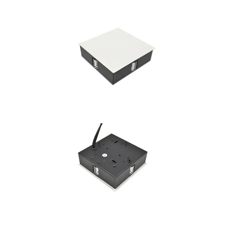 Modern square or round LED aluminium wall light with iron shade showing warm white illumination