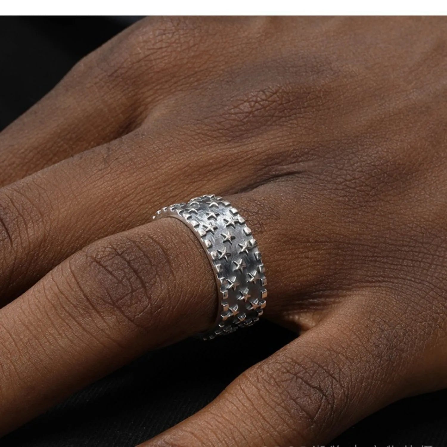 Adjustable 925 sterling silver ring with five pointed star geometric pattern