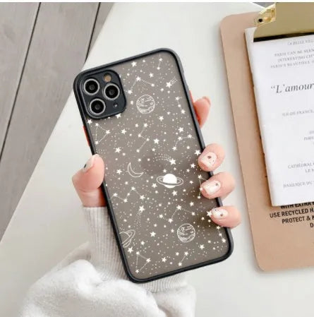 Clear transparent iPhone case showing phone design through TPU material