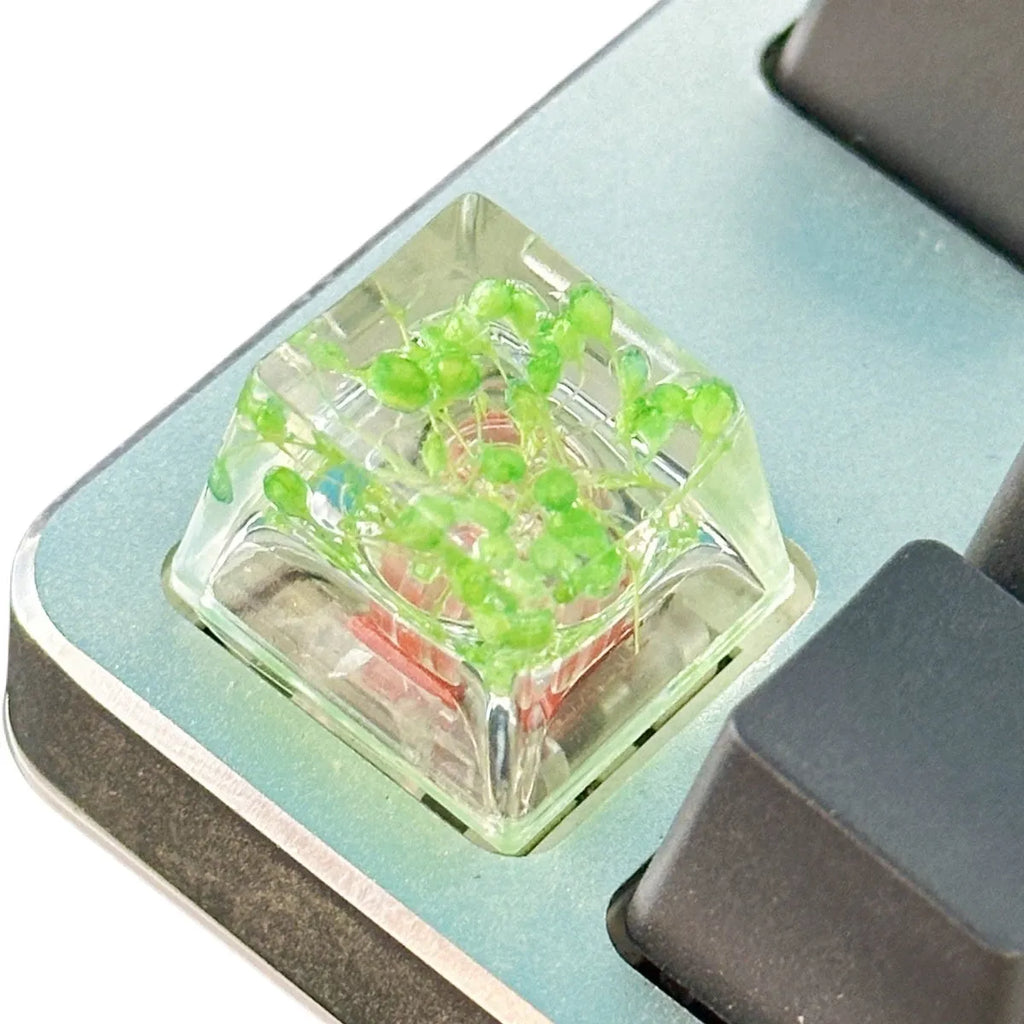 Transparent resin mechanical keyboard keycap with starry sky design in green colour