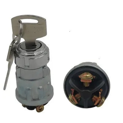 Copper ignition switch with key for trucks and forklifts, showing colour-coded key options