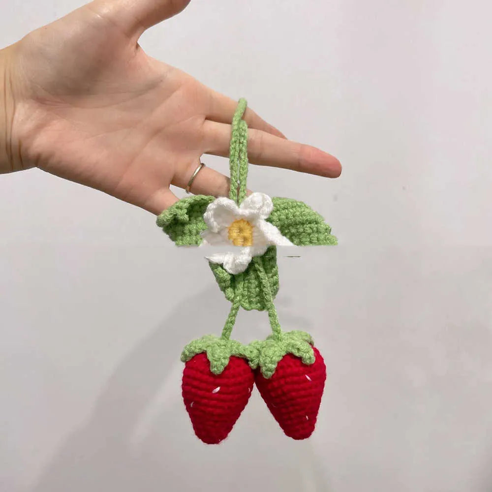 Handmade strawberry weaving pendant car decoration with lily of the valley hooks