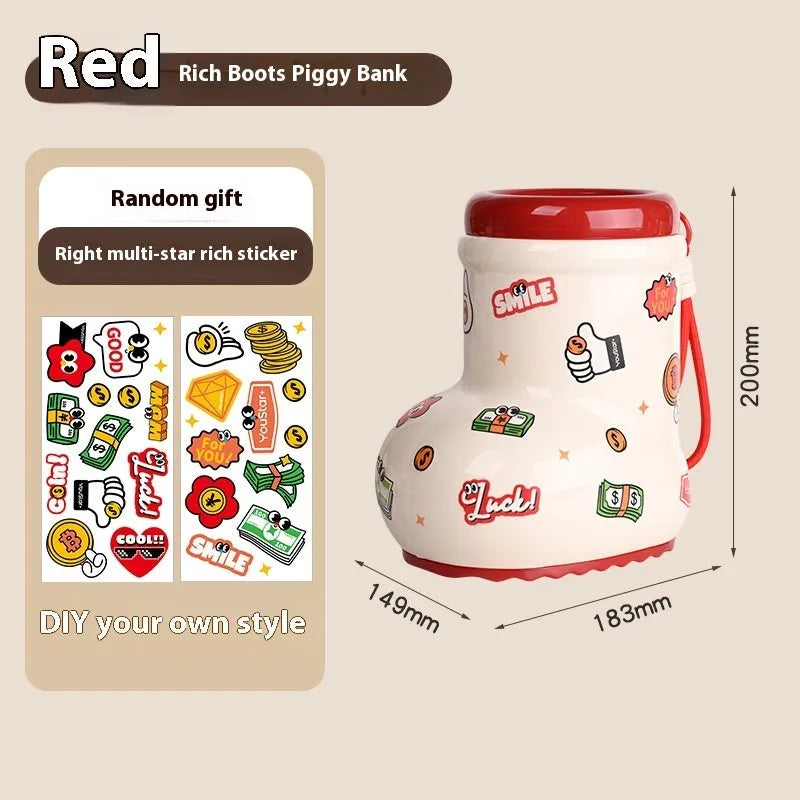 Cartoon-style plastic desktop organiser with grid compartments and labelling stickers for stationery storage