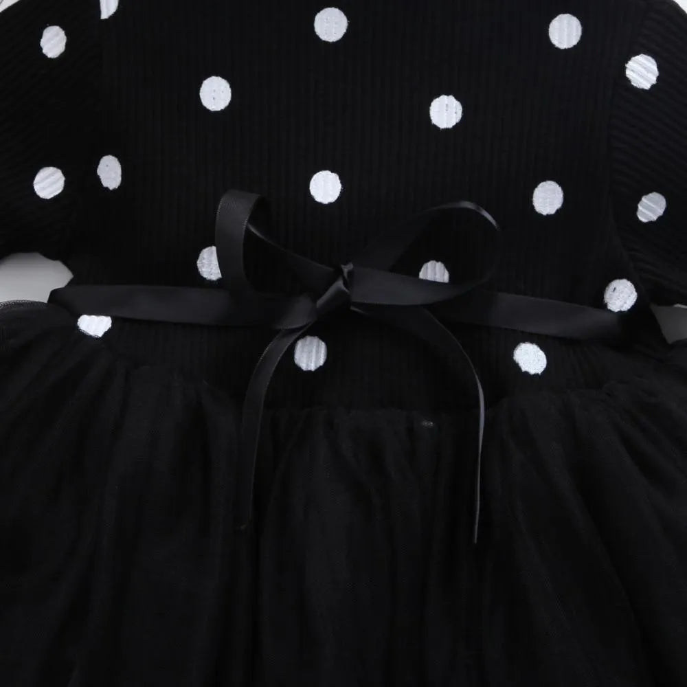 Baby girl's long sleeve lace tutu dress in black, pink, or white for birthdays and christenings