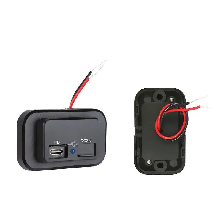 Black QC3.0 PD car charger with TYPE-C port for 36W fast charging in vehicles