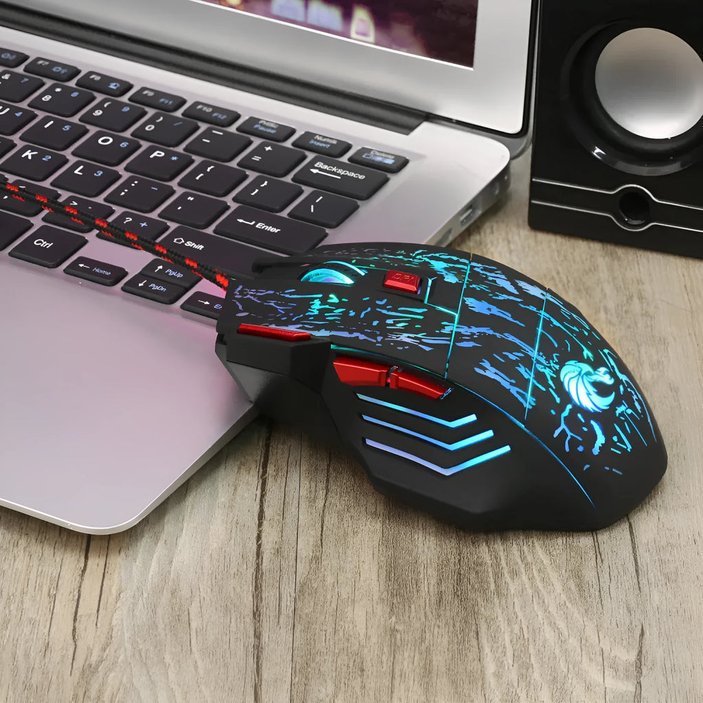 Water crack colourful luminous gaming mouse with USB cable and ergonomic design