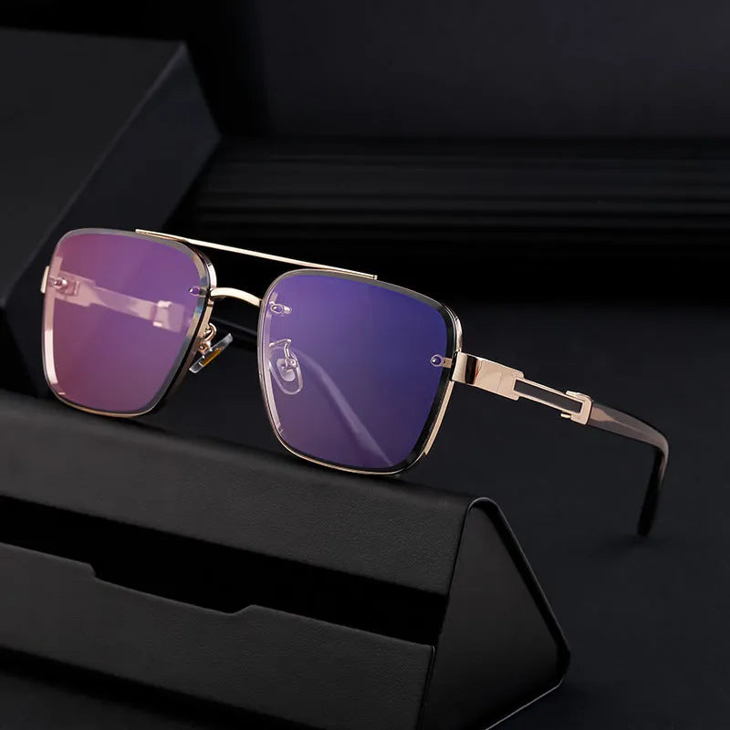 Men's vintage sunglasses with polycarbonate lenses in multiple colour options including gold gradient blue