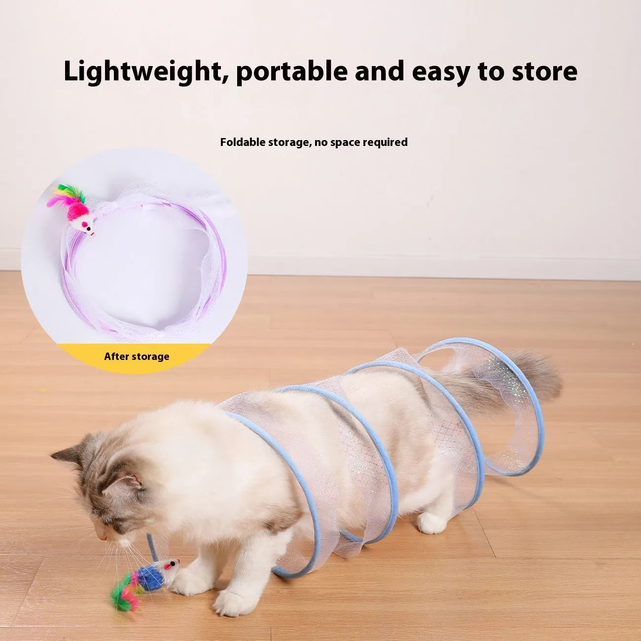 Stype Cat collapsible tunnel toy with a feather teaser inside for feline play.