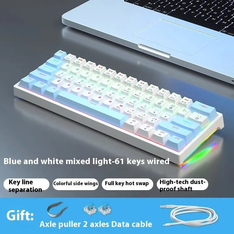 61-key computer mechanical keyboard with tea shaft switches in multiple colour combinations