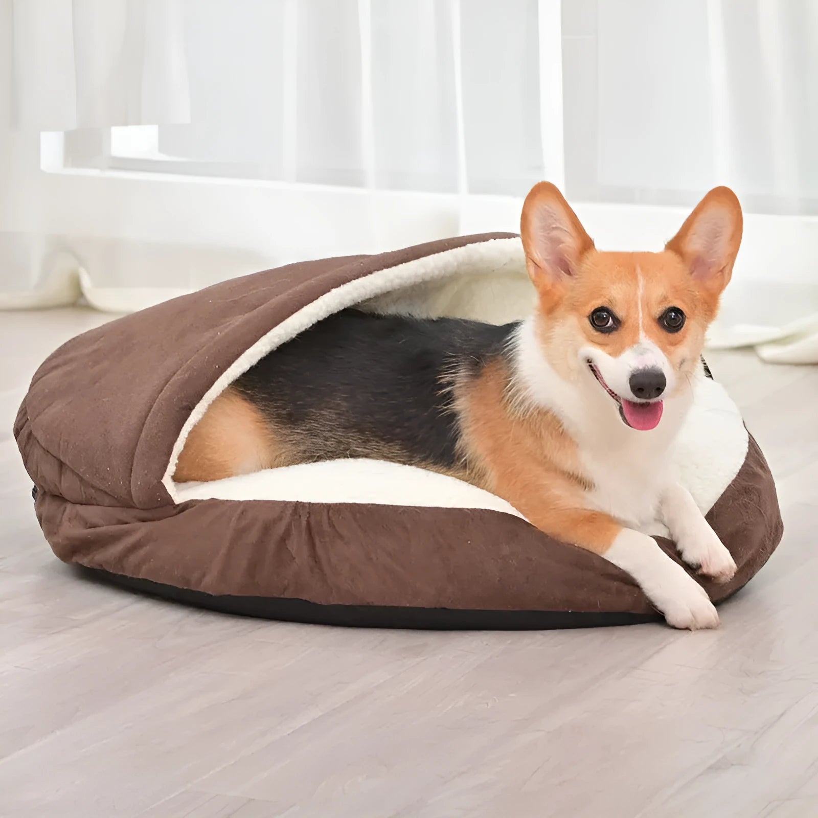 Brown cloth dog kennel with removable washable design for easy cleaning