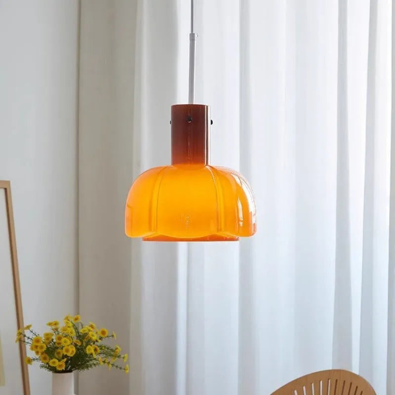 Medieval glass bud chandelier pendant light in beige, caramel, emerald green, light pink, milky white and orange colours for dining room