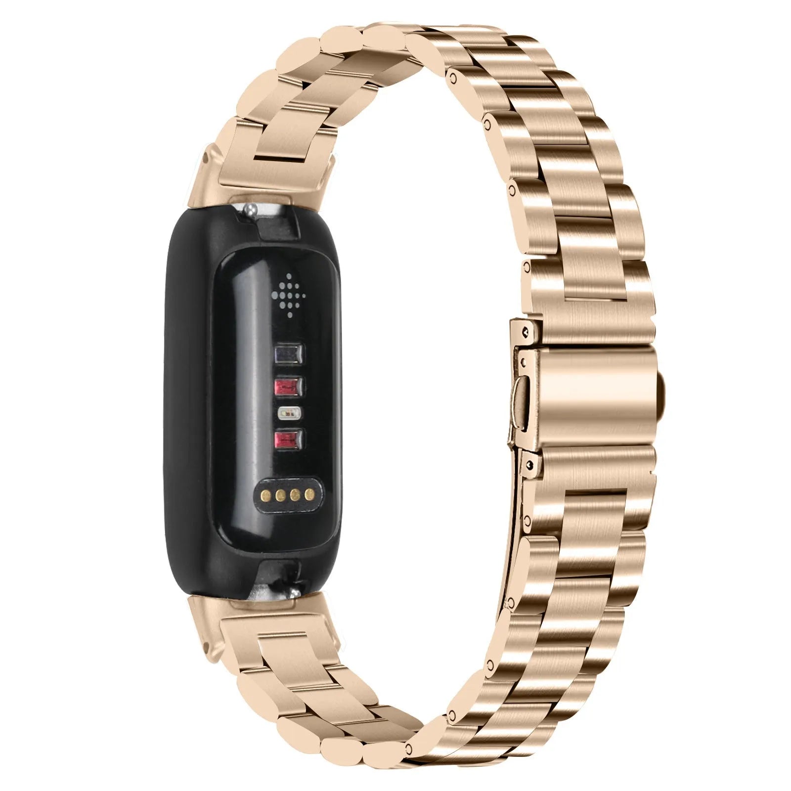 Stainless steel three bead watch strap for Inspire 3 with 12mm interface in silver gold and rose pink finishes
