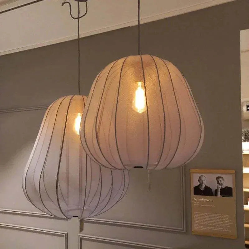 Japanese style net pumpkin ceiling lamp with iron construction and LED lighting in white finish