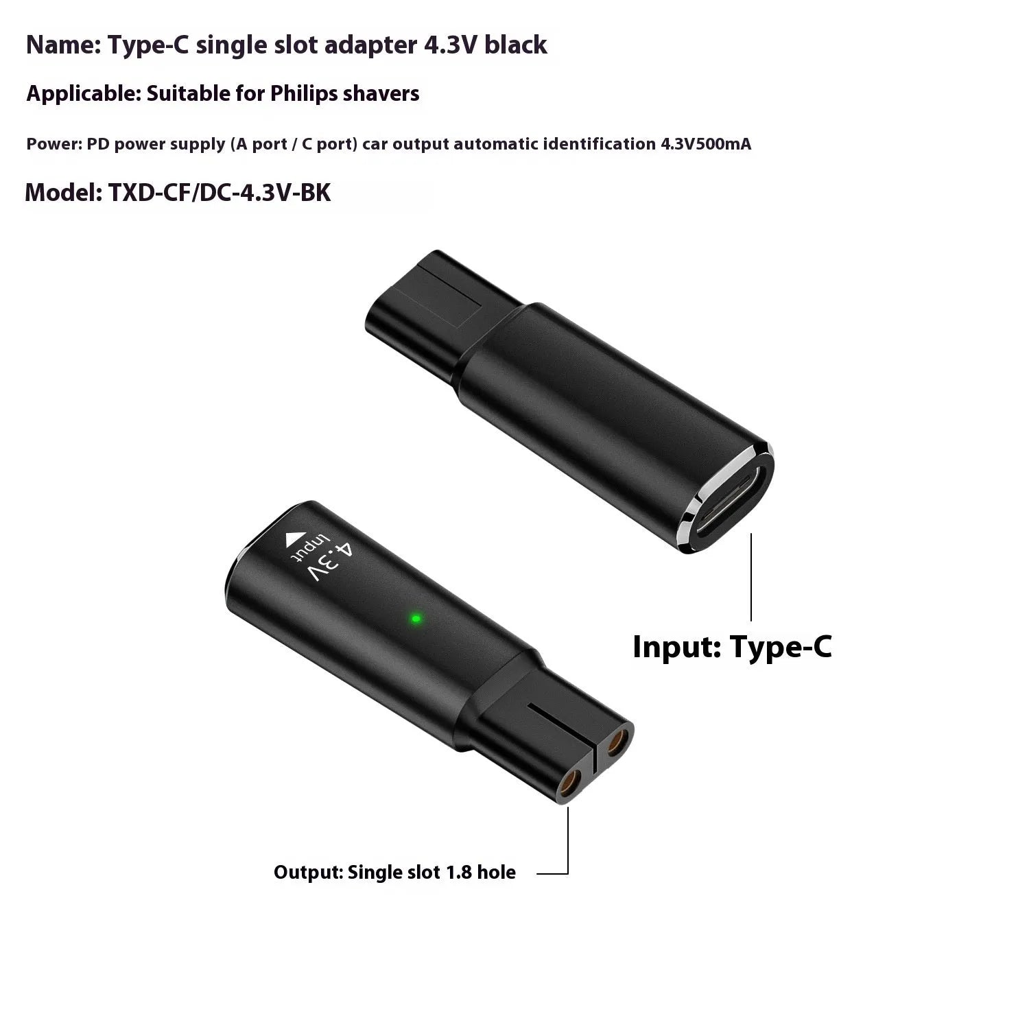 Black or grey USB-C charging adapter for electric shavers and hair clippers with aluminium alloy construction