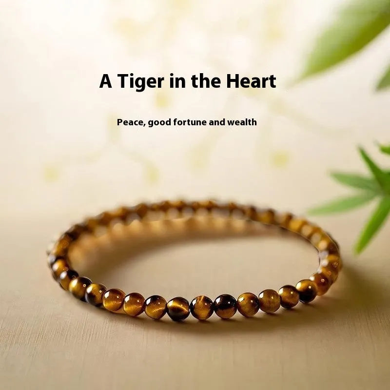 Handmade Tigereye stone bracelet with geometric round beads in New Chinese style.