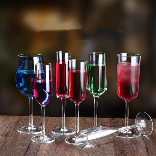 Drop-resistant PC Acrylic wine glass in modern simplicity style available in 300ml and 550ml capacities for party catering.